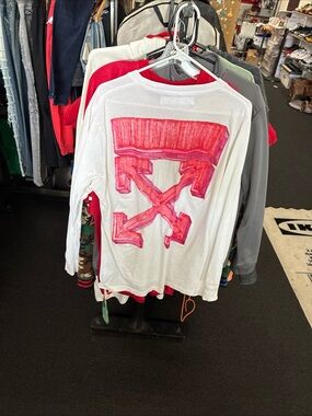 Off-White Marker Arrow Tee White/Red Men's Graphic Print Crew Neck Used SZ L